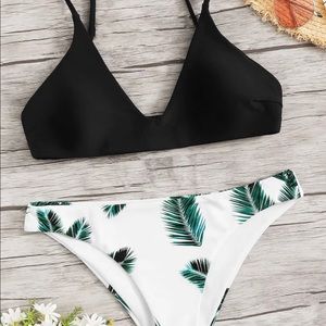 2-Piece Bikini Set, Black and Leaf-Print